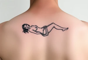 delicate small silhouette of woman lying on her side partially unclothed thin lines tattoo idea