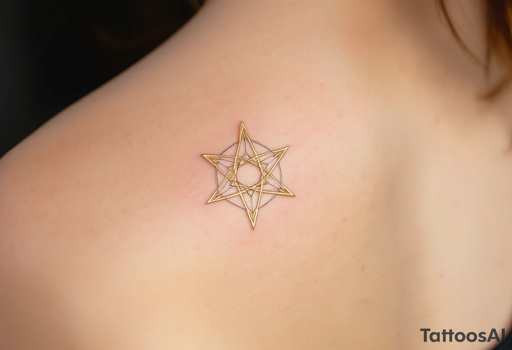 A gold eight-pointed star tattoo evokes celestial power and divine energy. tattoo idea