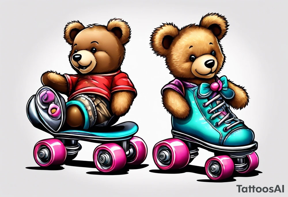 teddy bears wearing roller skates on their feet tattoo idea