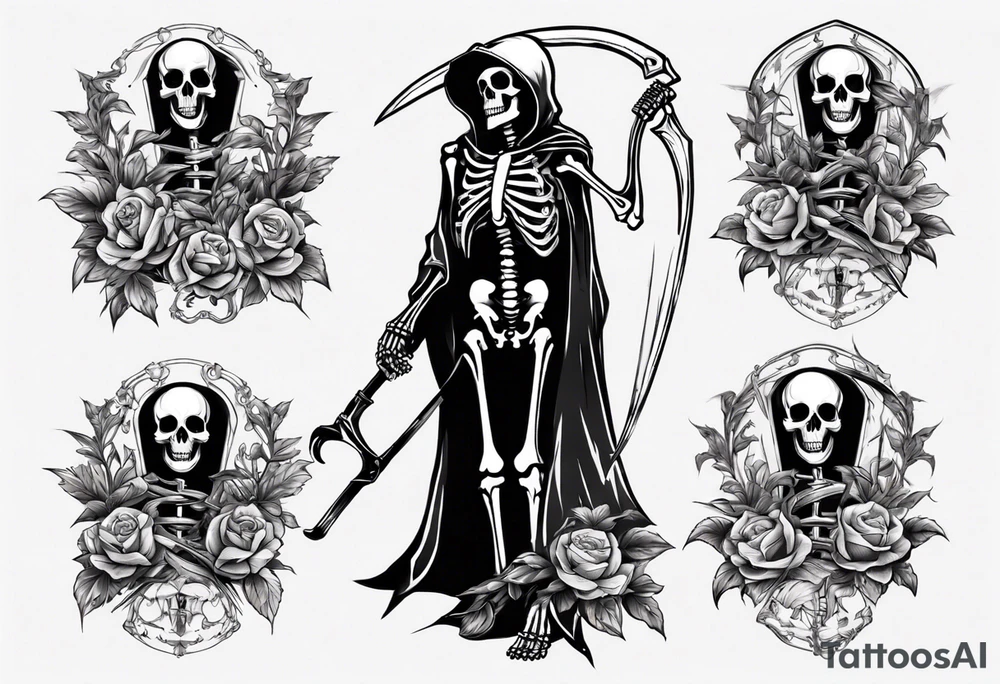 Skeleton with scythe death tattoo idea