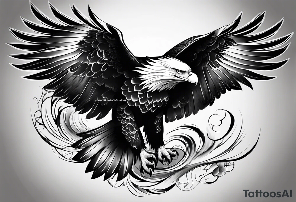 Japanese leg sleeve eagle with black swirl filler tattoo idea