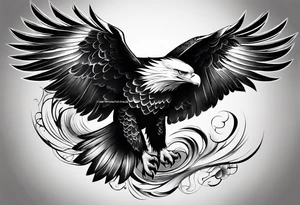 Japanese leg sleeve eagle with black swirl filler tattoo idea