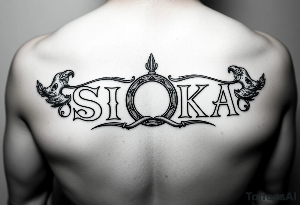 Create a tattoo with the word the word SITKA and a claddagh ring tattoo idea