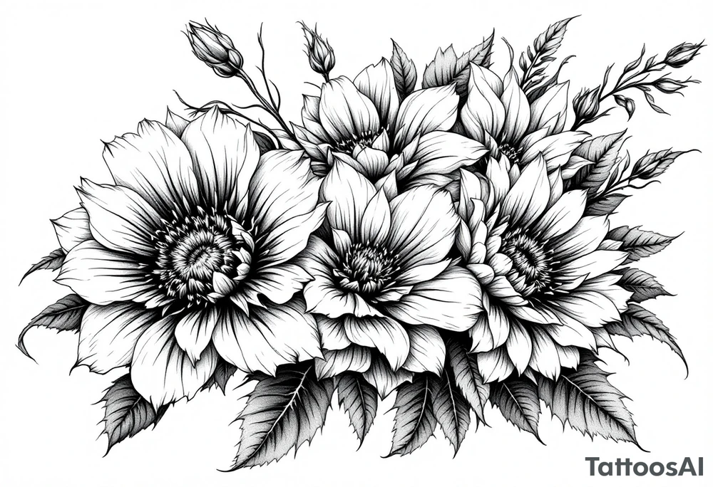 bouquet of flowers tattoo idea