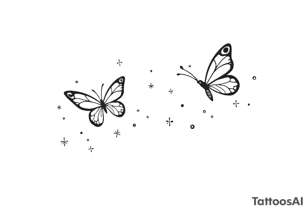 Simple outline of flying butterflies with lots of sparkles and bubbles tattoo idea