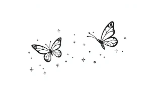 Simple outline of flying butterflies with lots of sparkles and bubbles tattoo idea