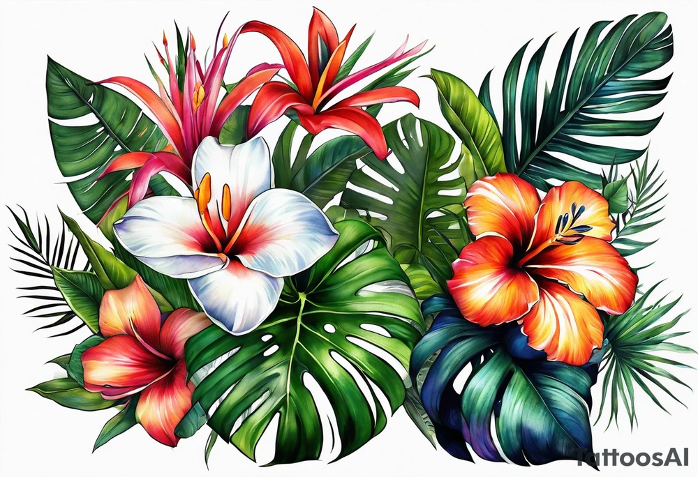 Tropical plants sleeve tattoo idea