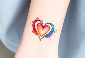 A watercolor infinity symbol with heart in rainbow colors tattoo idea