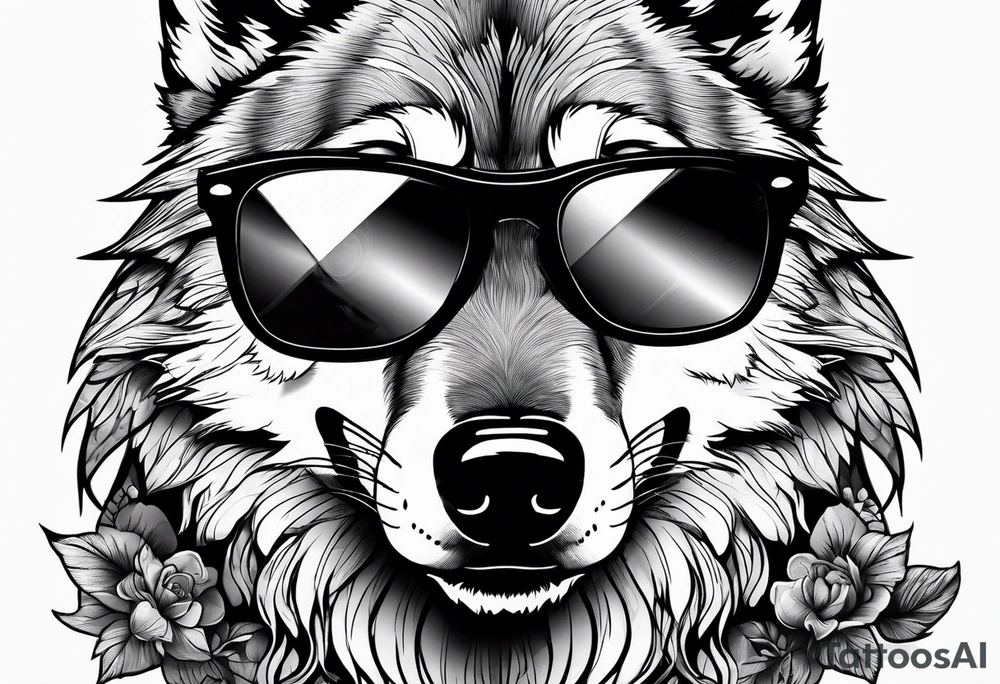 Badass wolf wearing sunglasses tattoo idea