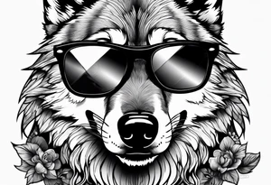 Badass wolf wearing sunglasses tattoo idea