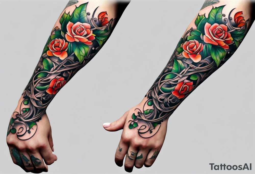two thorn vines wrapping around arm tattoo idea