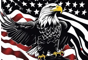 American flag with bald eagle flying tattoo idea