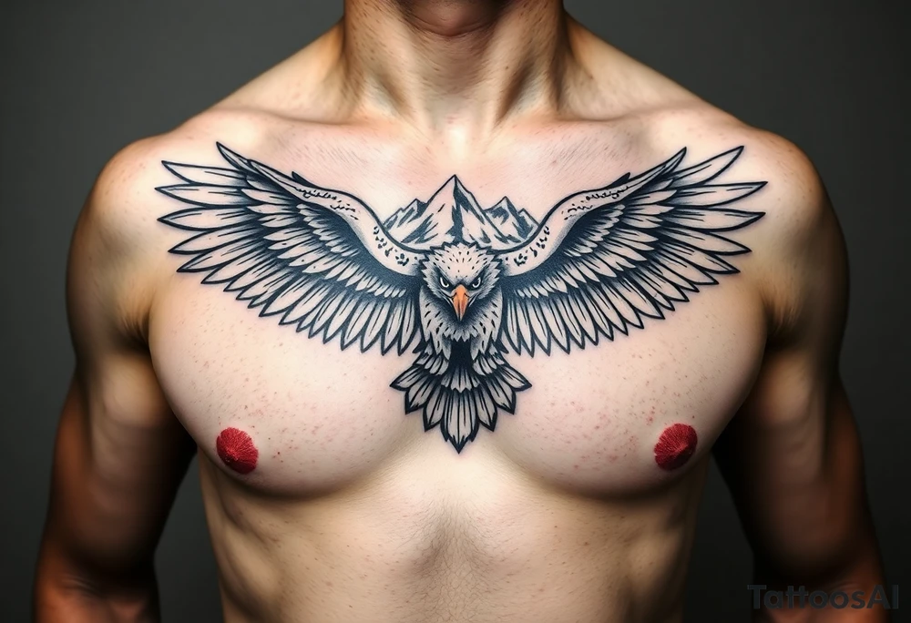 majestic eagle spreading wings against mountain peaks tattoo idea