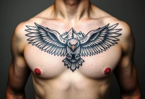 majestic eagle spreading wings against mountain peaks tattoo idea