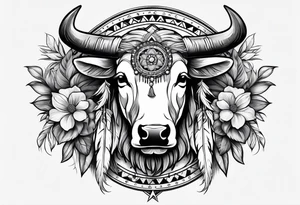 Native american taurus, flowers, dream catcher, tattoo idea