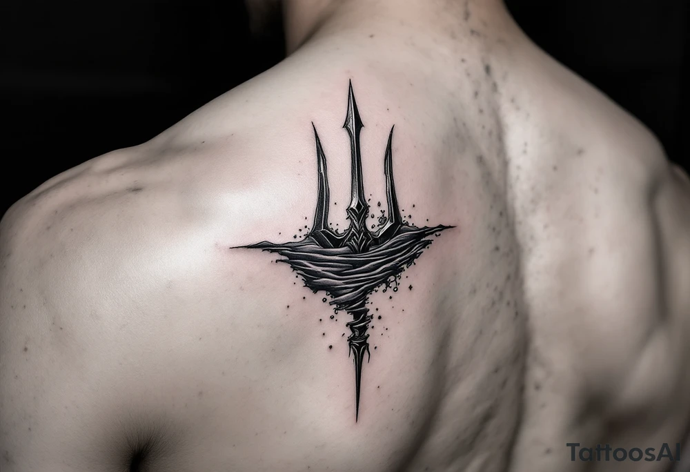 trident half way under water tattoo idea