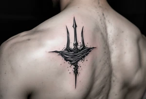 trident half way under water tattoo idea