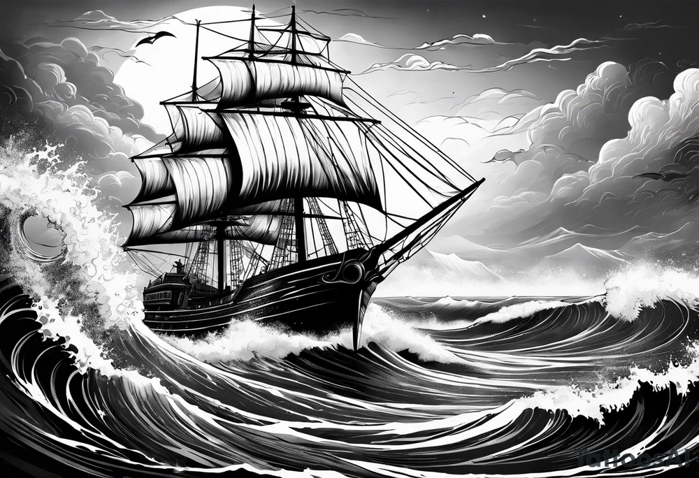 stormy sea, I am lonely and irresistible as a sea element tattoo idea