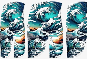 lower leg sleeve with rough ocean tattoo idea