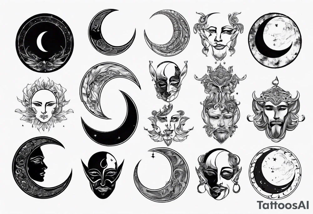 crescent moon with face for men tattoo idea