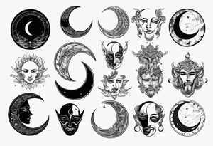 crescent moon with face for men tattoo idea