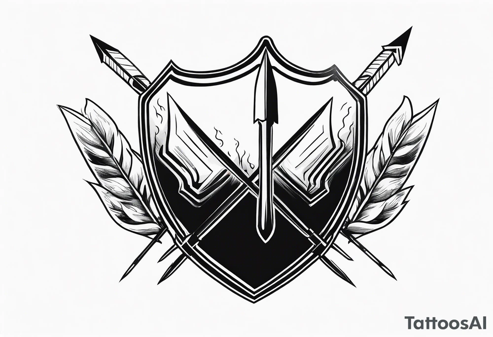 side veiw of flaming arrows hitting shield tattoo idea