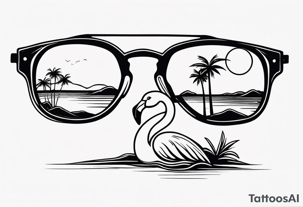 sunglasses with a palm tree and flamingo tattoo idea