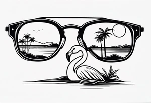 sunglasses with a palm tree and flamingo tattoo idea