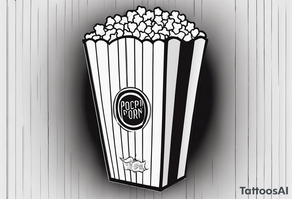 Traditional cinema Popcorn box with vertical stripes, fine line tattoo idea