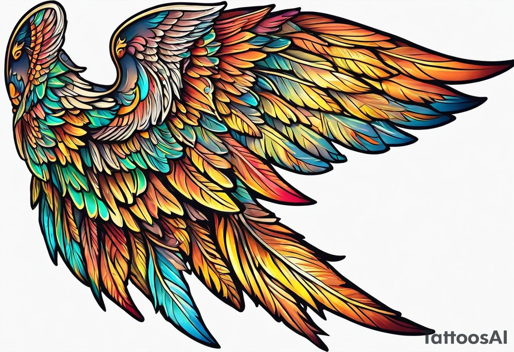 beautiful intricate colorful new school angel wings, tattoo idea