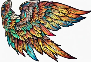beautiful intricate colorful new school angel wings, tattoo idea