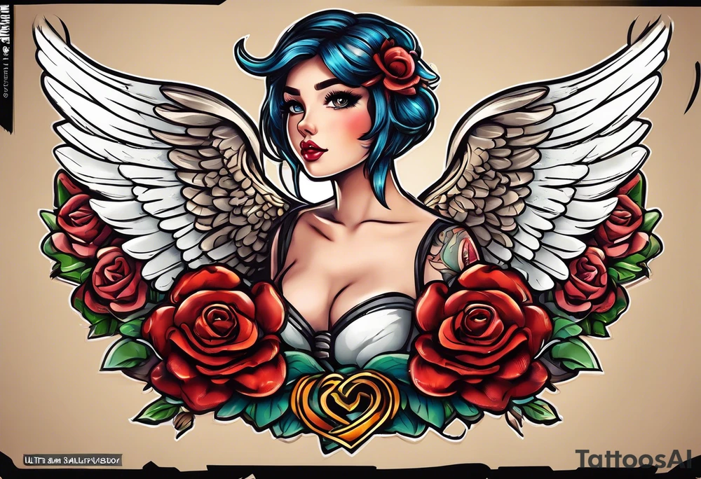 fly boy wings and a bow, cupido tattoo idea