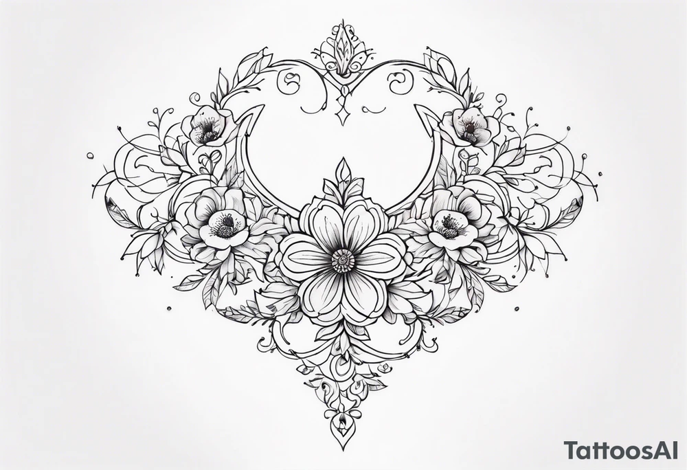 small long ornate floral sternum tattoo tattoo idea