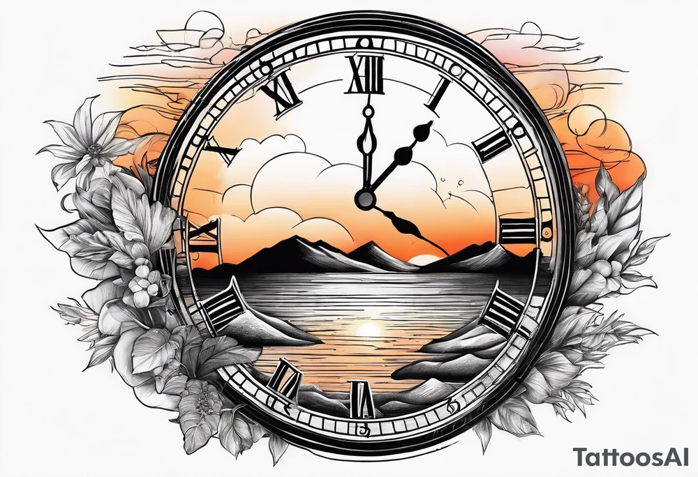 time element in sunset for man simple design tattoo idea