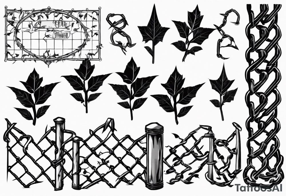 chain link fence with pointy ivy tattoo idea