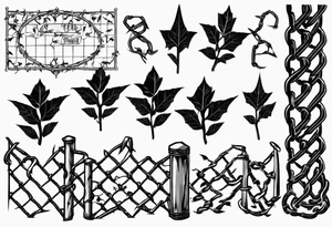 chain link fence with pointy ivy tattoo idea