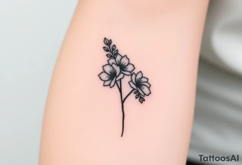 Feminine, romantic, dot work, wispy, flowers, eucalyptus tattoo idea