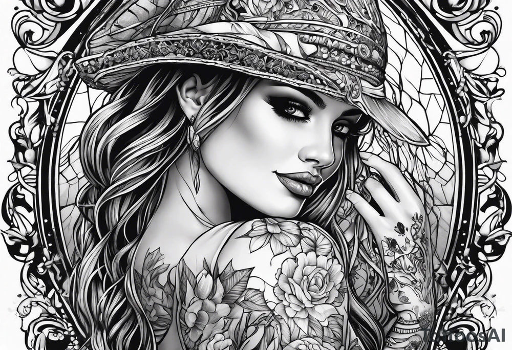 woman dancing hand in hand with skeleton tattoo idea