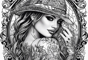 woman dancing hand in hand with skeleton tattoo idea