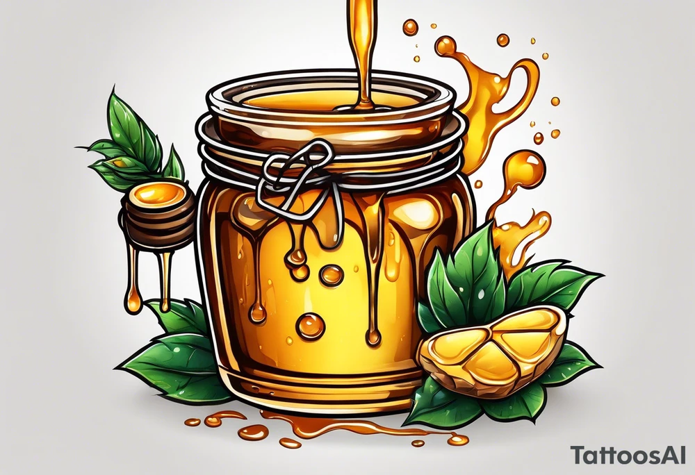 pot of honey with drips of honey spilling over tattoo idea