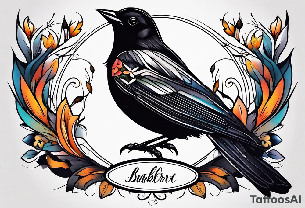 A abstract blackbird tattoo idea