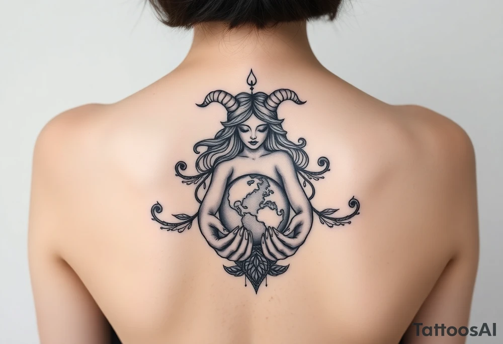 Taurus goddess with earth in her hands tattoo idea