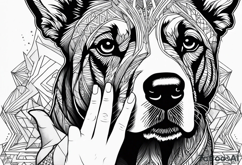 dog and human hand connected tattoo idea