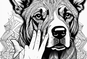 dog and human hand connected tattoo idea