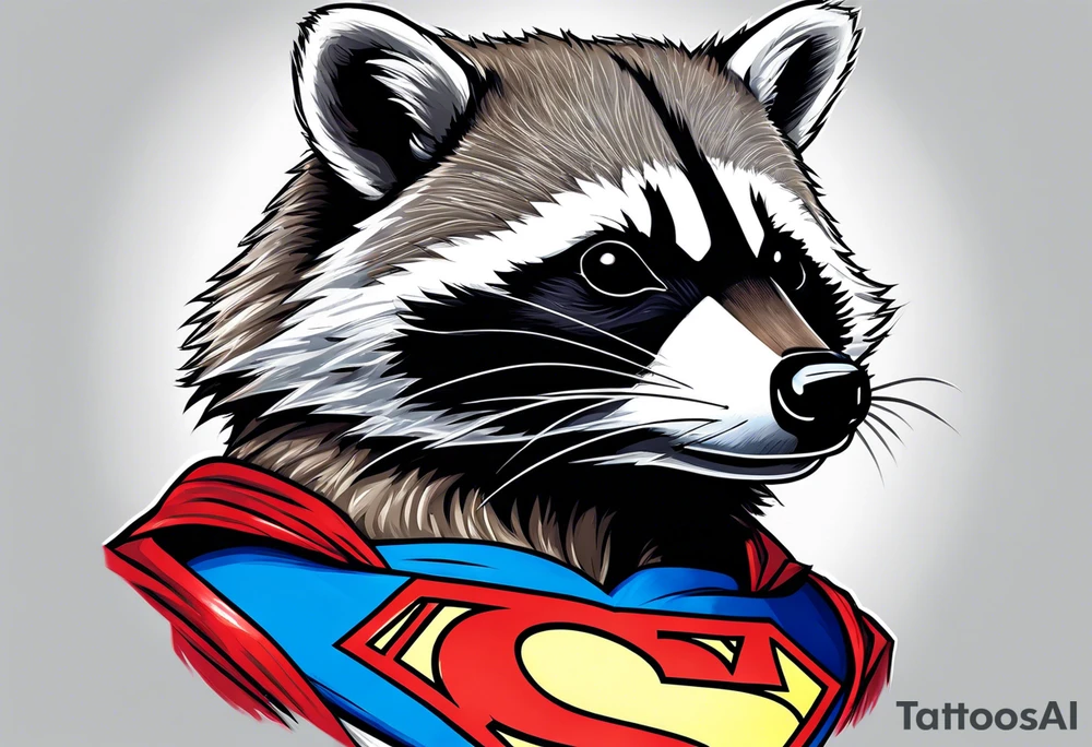 raccoon wearing a Superman t-shirt tattoo idea