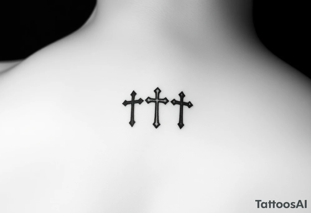 3 crosses side by side to form what looks like a ring on top of the 4th finger. elegant, simple.
Use simple t that are simple lines, like a micro tattoo. no complicated designs or lines tattoo idea