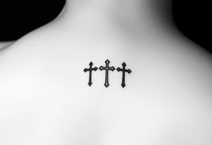 3 crosses side by side to form what looks like a ring on top of the 4th finger. elegant, simple.
Use simple t that are simple lines, like a micro tattoo. no complicated designs or lines tattoo idea