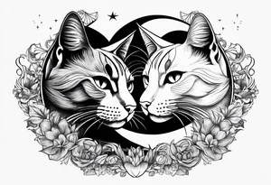 2 cats in laid crescent moon tattoo idea