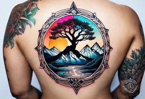 mountain with tree of life tattoo idea