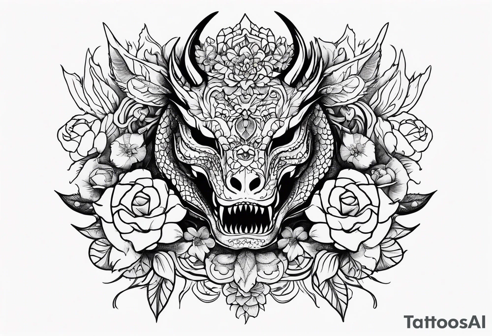 Dragon with flowers from mexican skull tattoo idea